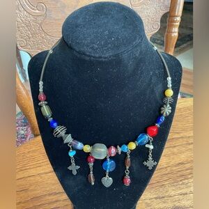 Colorful Beaded Necklace with Charms